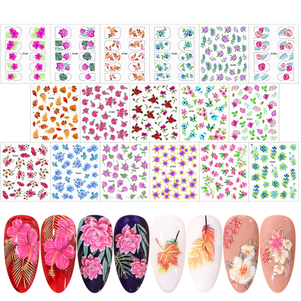 Новые 3D наклейки для ногтей с тиснением маленькие свежие цветы переводные