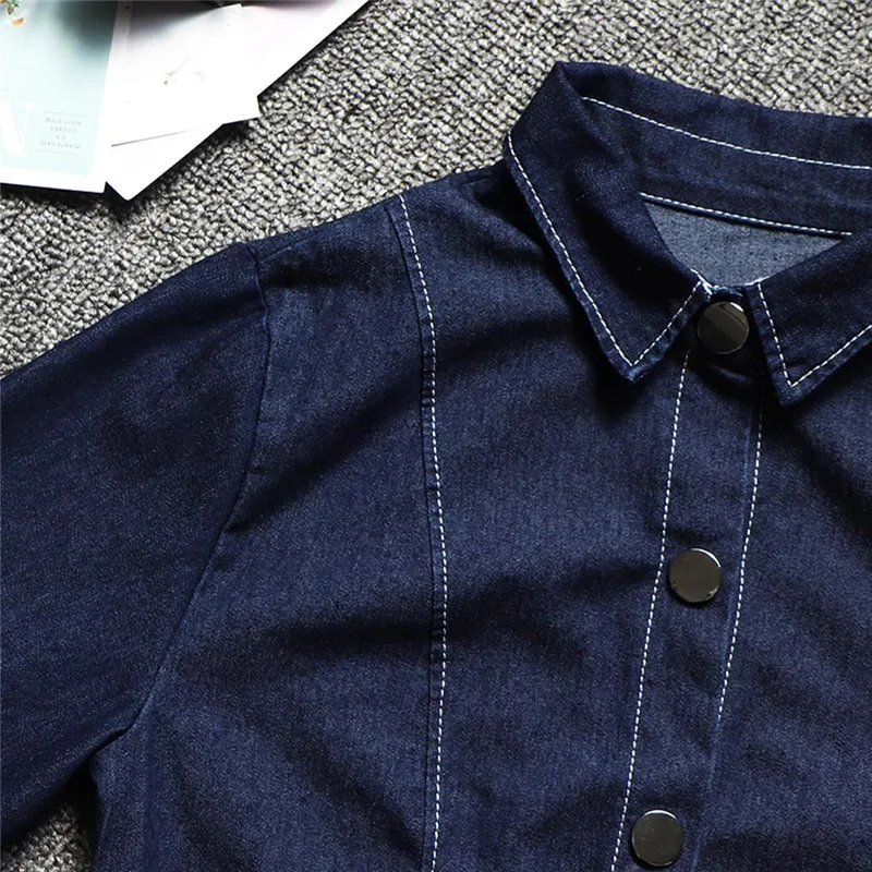 Новинка 2019 Джинсовая юбка с длинным рукавом костюмы для женщин отложной воротник