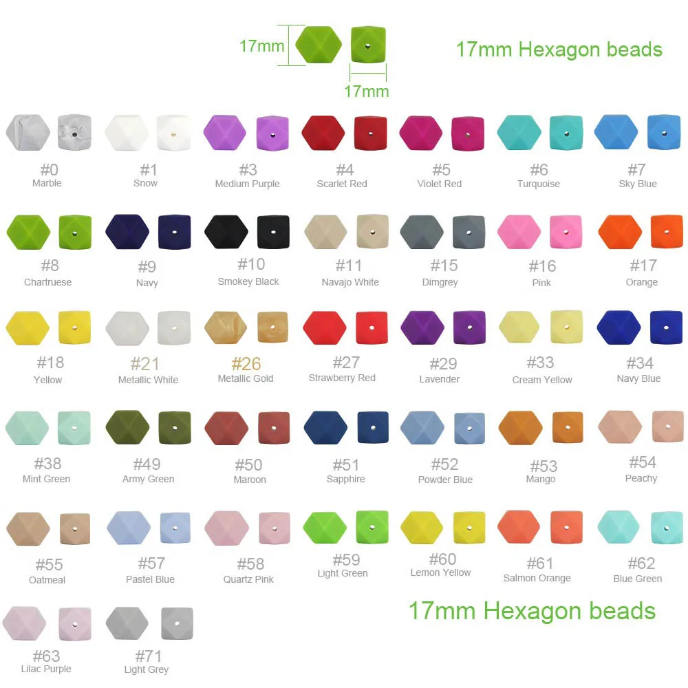 Cute-Idea 300pcs 17mm Silicone Hexagon Beads Teether Baby Chewable Product Toy BPA Free Pearl Sensory soft Teething Pacifier toy