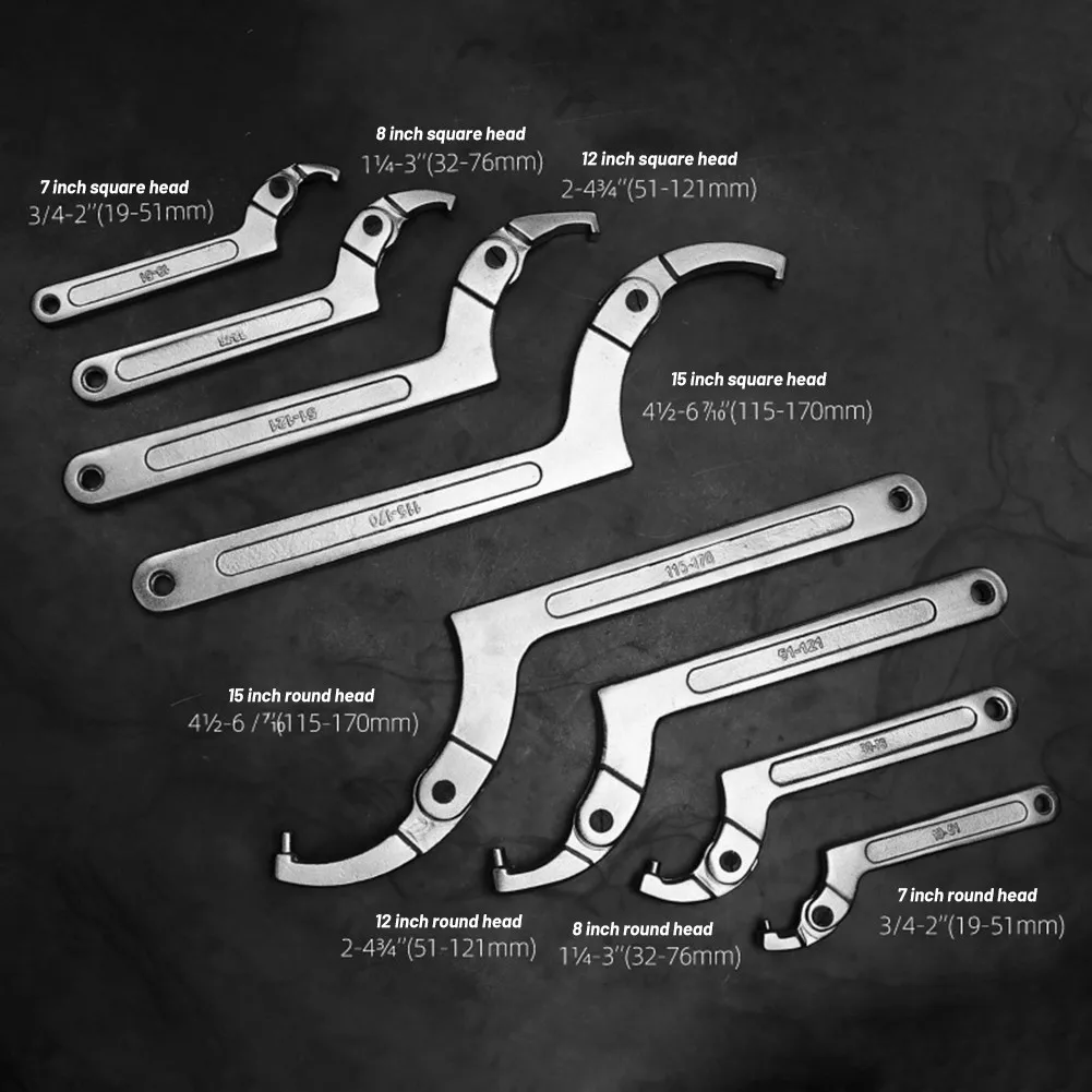 

1 Pcs Hook Wrench C Spanner Crescent Open-end Wrench Adjustable For Slotted Retaining Rings Repair Tools Hand Tools Accessories