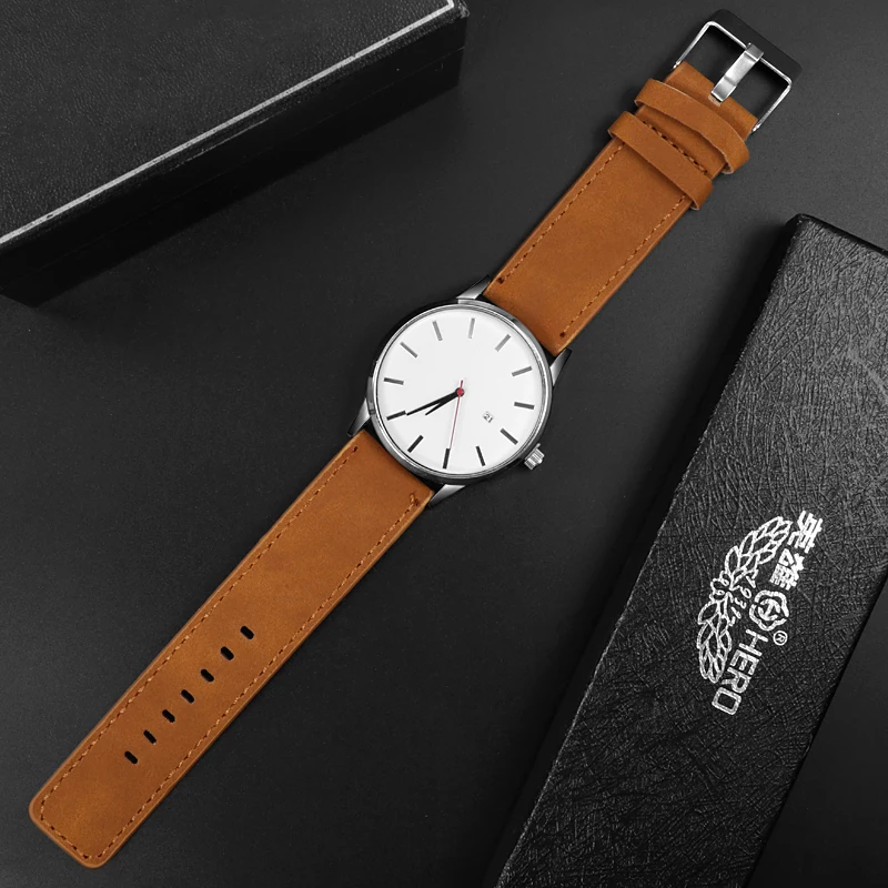 

Fashion Men's Watch Big Dial Calendar Scrub Belt Relojes Hombre Men Sport Casual Quartz Watches Leather relogio masculino