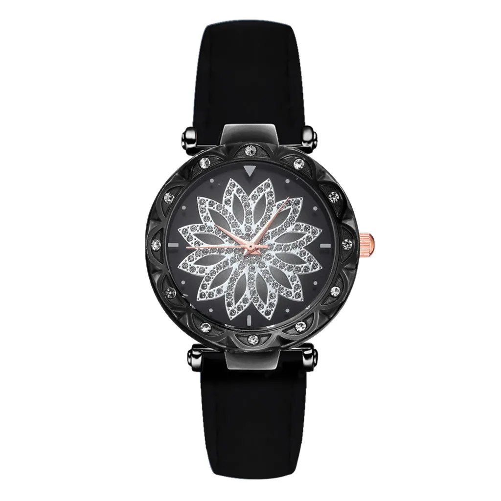 Часы наручные женские с кожаным ремешком модные повседневные цветами и