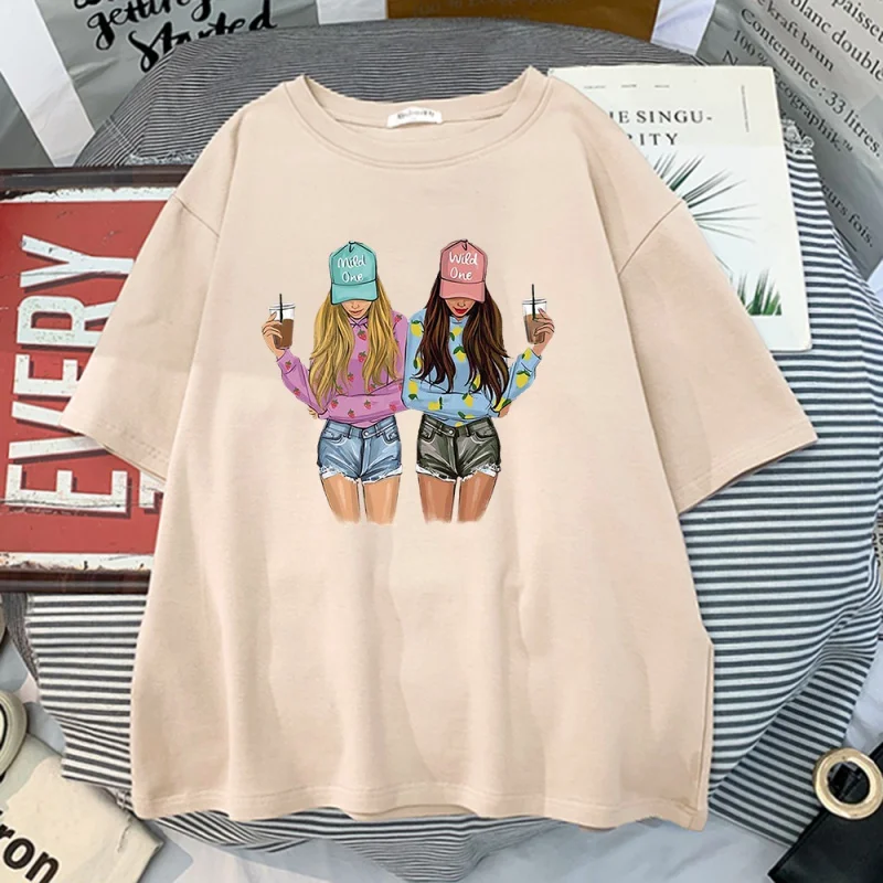 

Bff camiseta feminina estampada café bonito, camiseta criativa p-xxxg retrô respirável roupa de rua grande