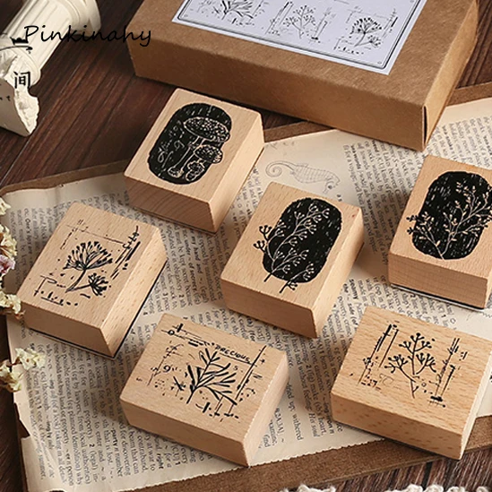 Набор винтажных штампов с натуральными травами деревянные резиновые штампы для