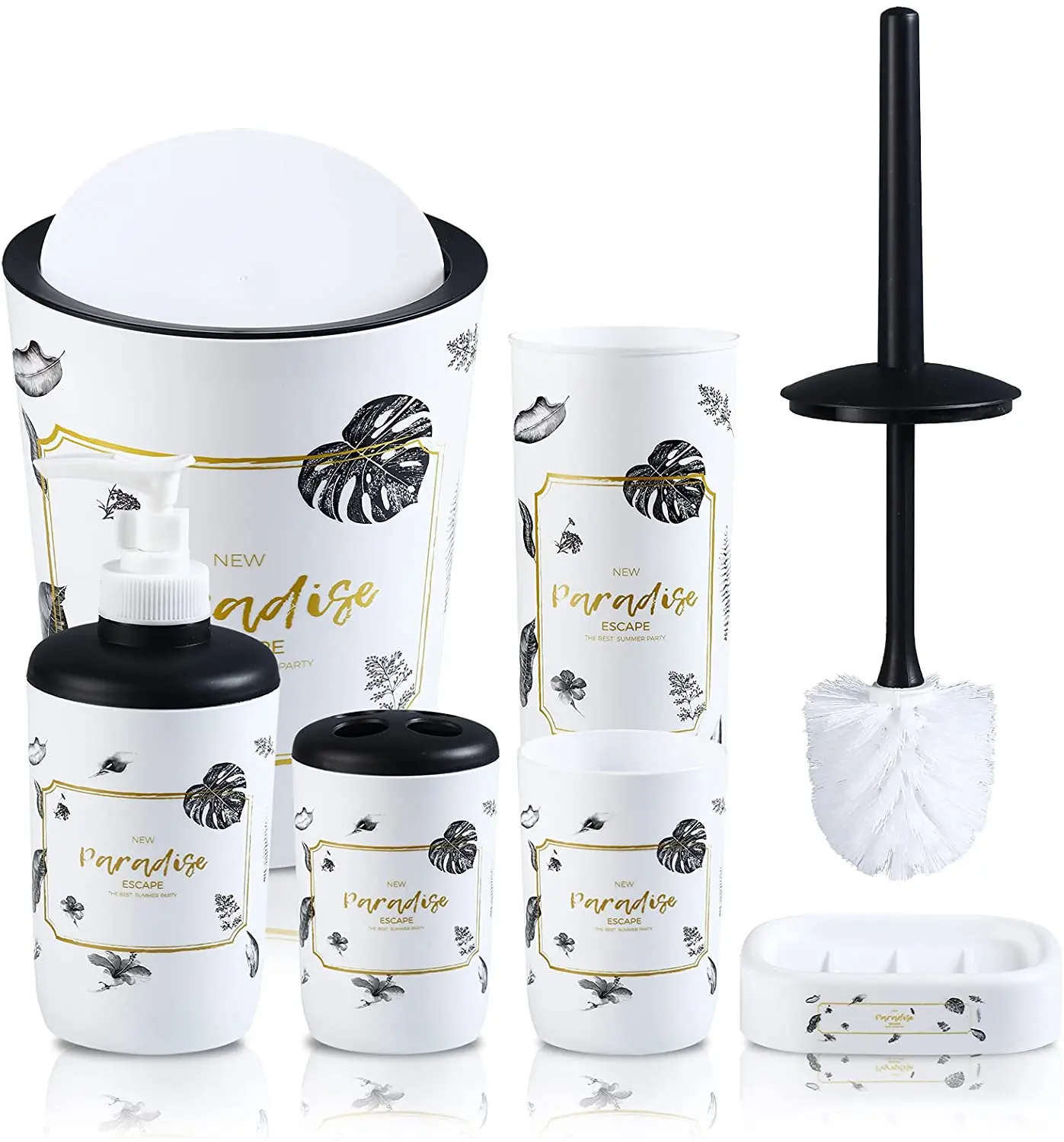 

Набор аксессуаров для ванной комнаты iMucci с золотыми листьями, набор из 6 предметов, с мусорным баком, держателем для зубных щеток, дозатором ...