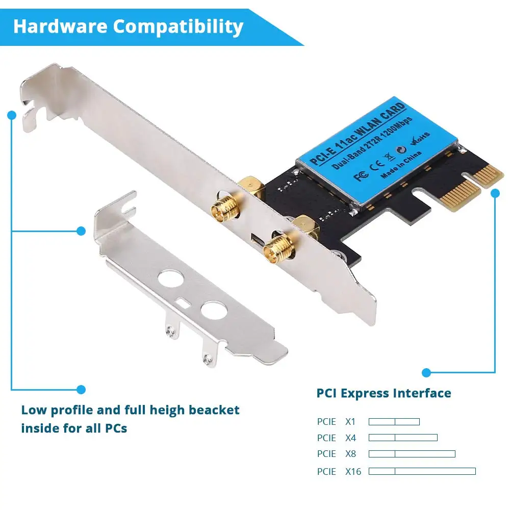 Onvian беспроводная сетевая карта AC1200Mbps PCI-E двухдиапазонный адаптер 5G/2 4G WiFi для Windows