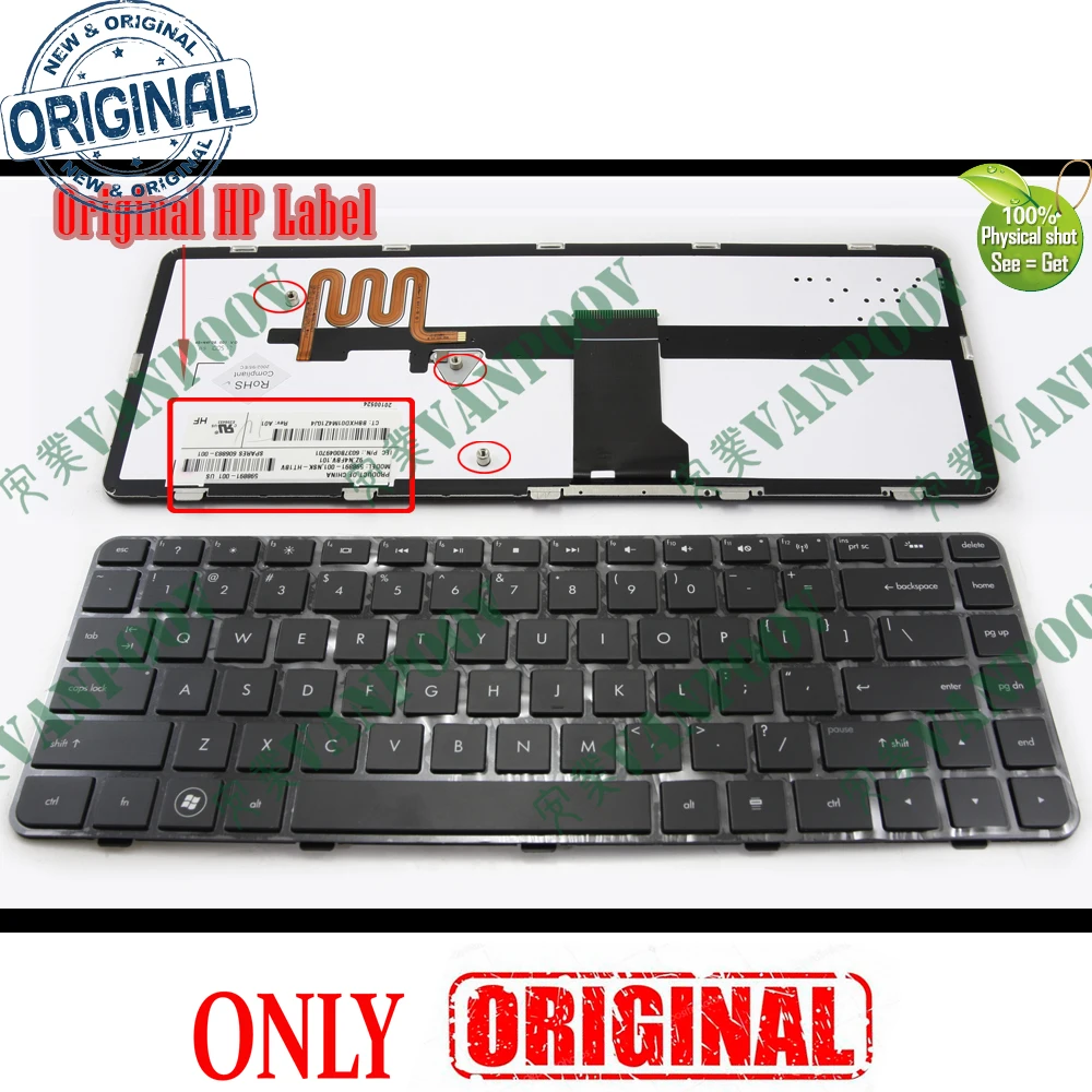 New US Notebook Laptop keyboard for HP Pavilion DM4-1000 DM4-1100 DV5-2000 DV5-2100 DV5-2045DX dv5-2070 Backlit Black NSK-HT1BV
