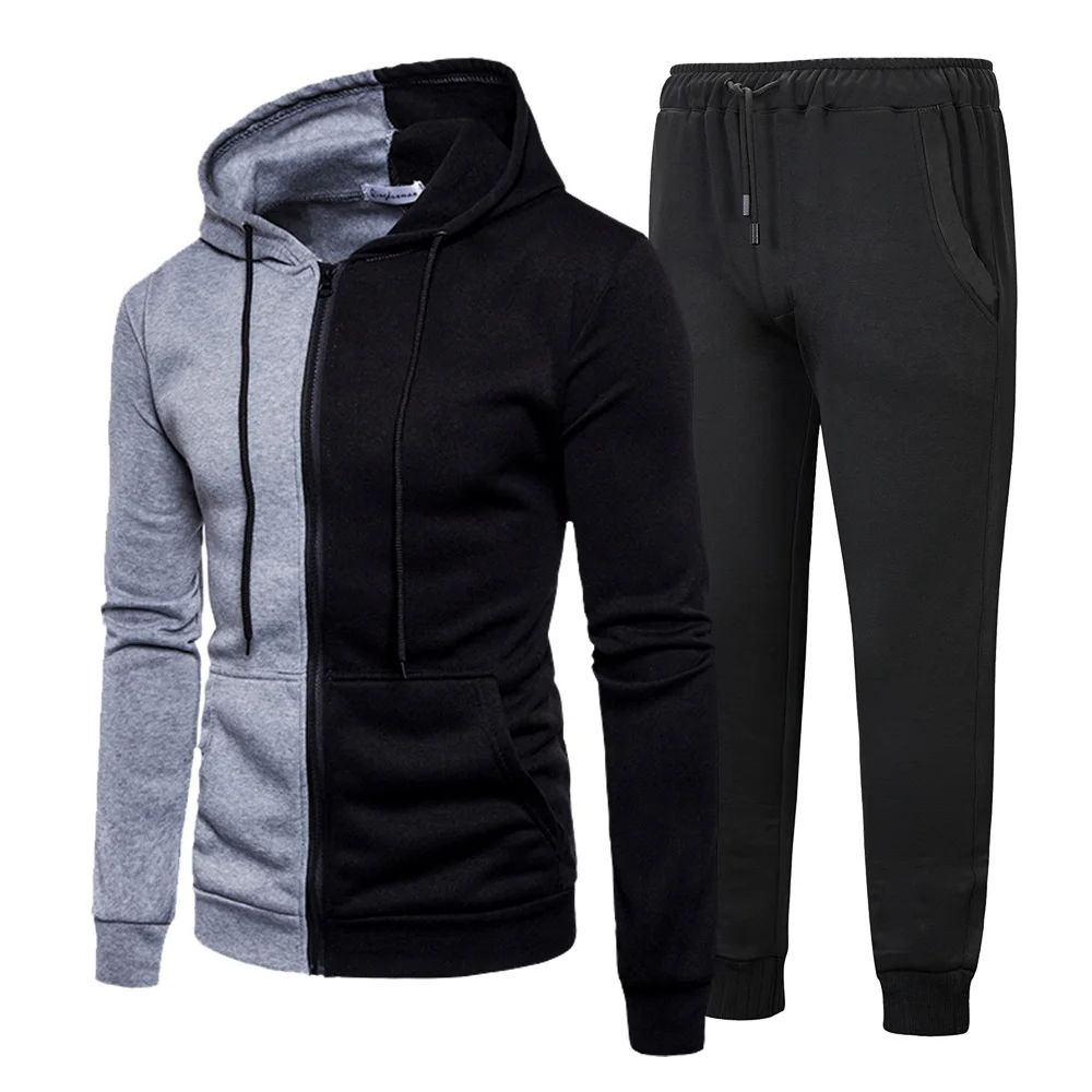 

Pure color 01 spring and autumn 2021 men's hoodie cardigan sweater suit youth hooded casual personality sportswear two-piece men