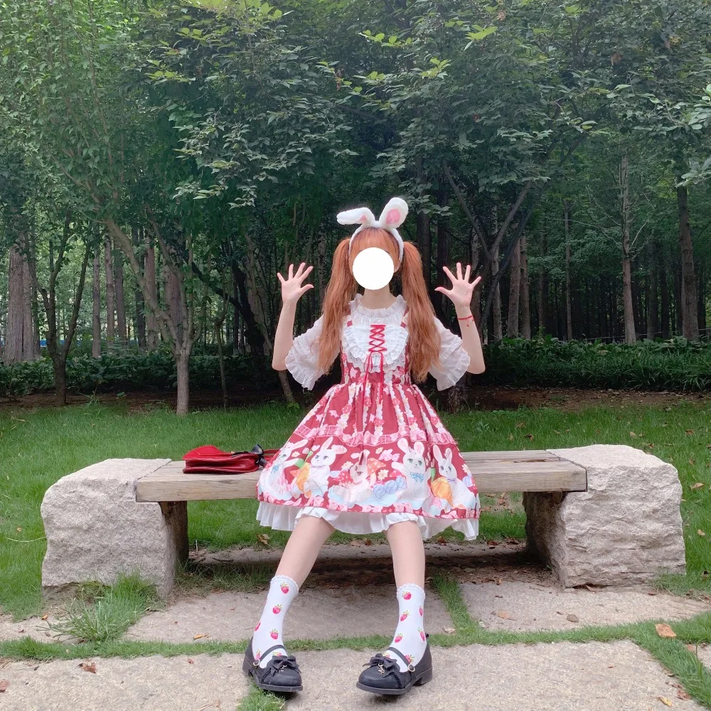 Kawaii японский Лолита девушка Лолита гриб кролик кружева милое платье без рукавов