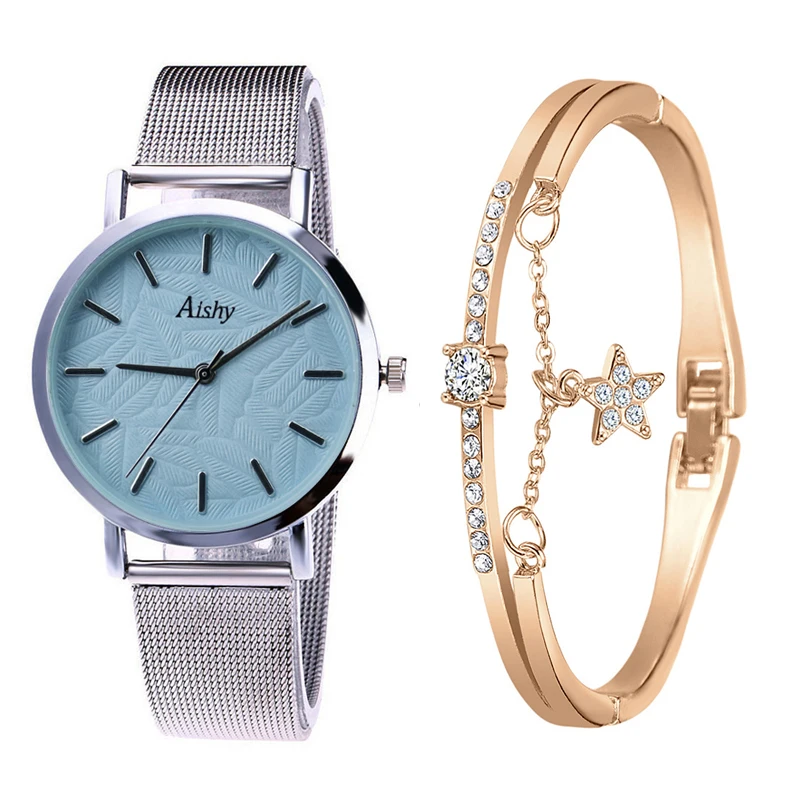 

Ladies Fashion Quartz Watches With Bracelet Set Unisex Stainless Steel Strap Watch Couple Wristwatches For Lover Gift