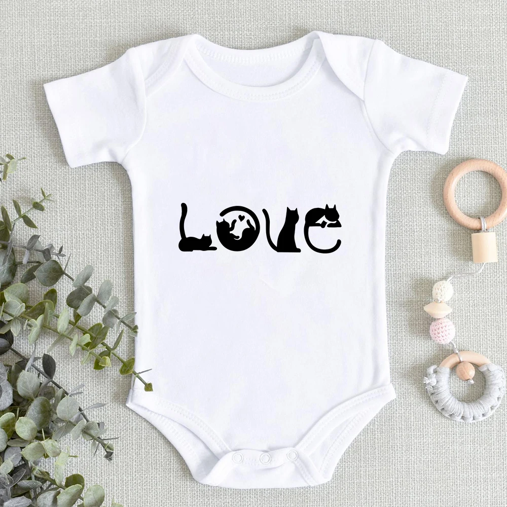 

Black Cat Love Print Baby Boy Bodysuit Fashion 0-24 Month Newborn Girl Clothes Aesthetic Casual Summer Infant Onesies Harajuku