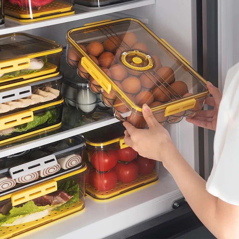 

Refrigerator Storage Box Kitchen Storage Container Food Grade PET Plastic Transparent Thickened Timekeeping Frozen Organizer Box
