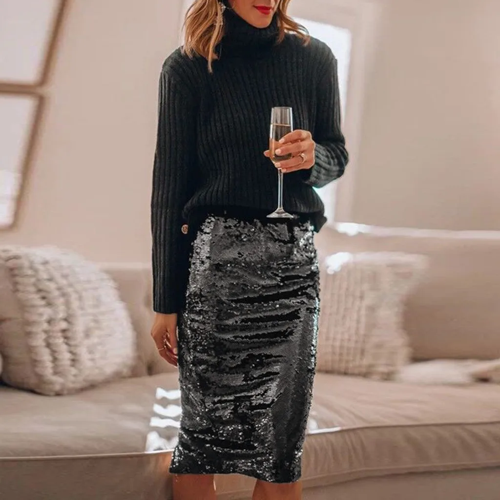 Женская юбка повседневная летняя с блестками высокая талия эластичная