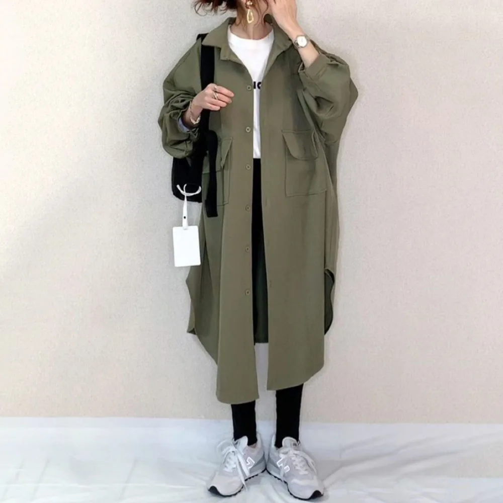 Женский свободный Тренч в японском стиле тонкое пальто длинный кардиган пэчворк