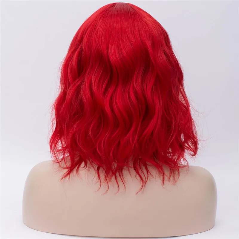 Красный MSI Wigs, Короткие парики для косплея, фиолетовый, для женщин, кудрявый, красный, синий, парик с боковой челкой, зеленый, розовый, синтетический парик, жаростойкий - Цвет: Красный