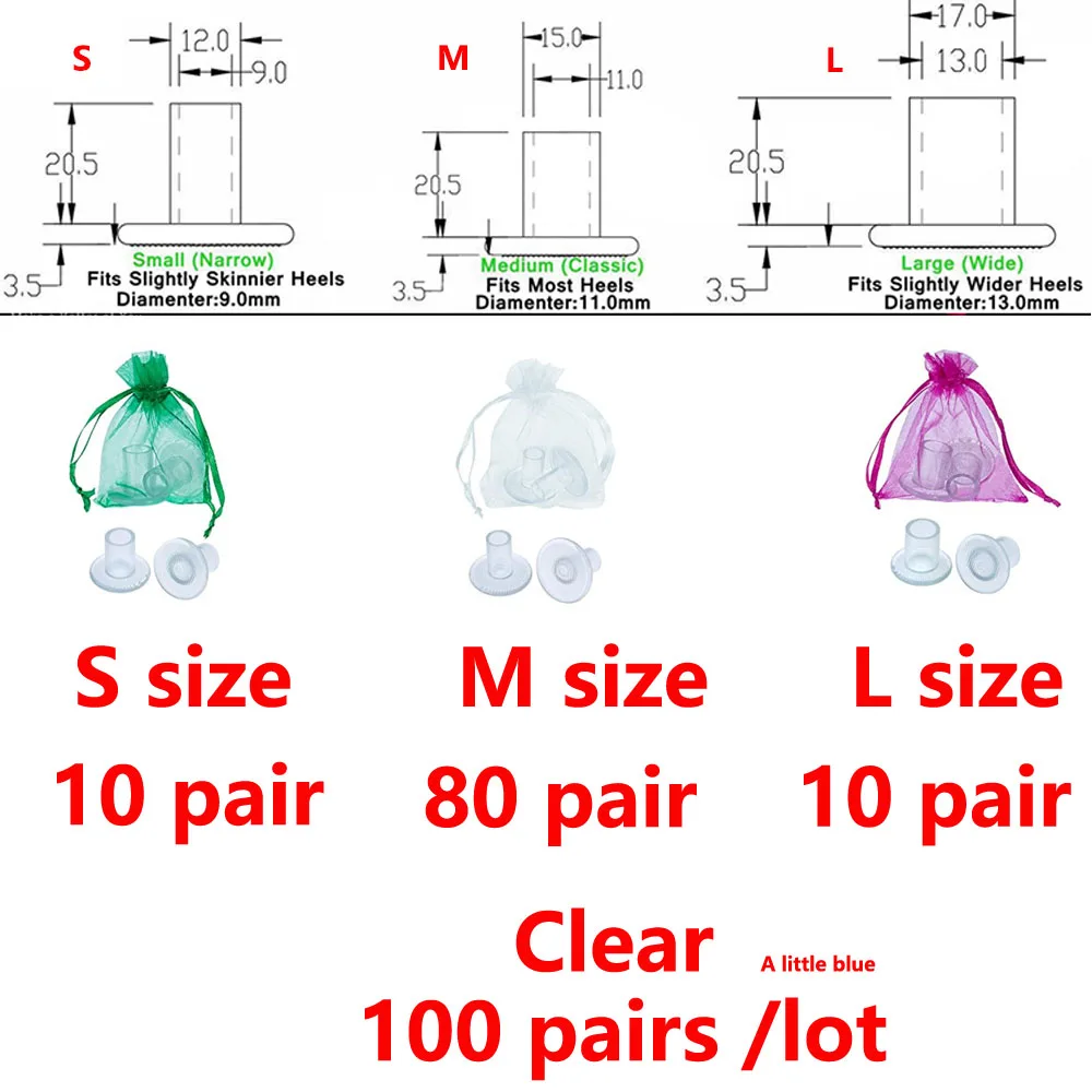 Clear S10 M80 L10 100 пар/лот, высокий каблук-шпилька для латинских танцев, обувь на каблуках, Нескользящие протекторы для свадебной вечеринки - Цвет: Clear S10 M80 L10