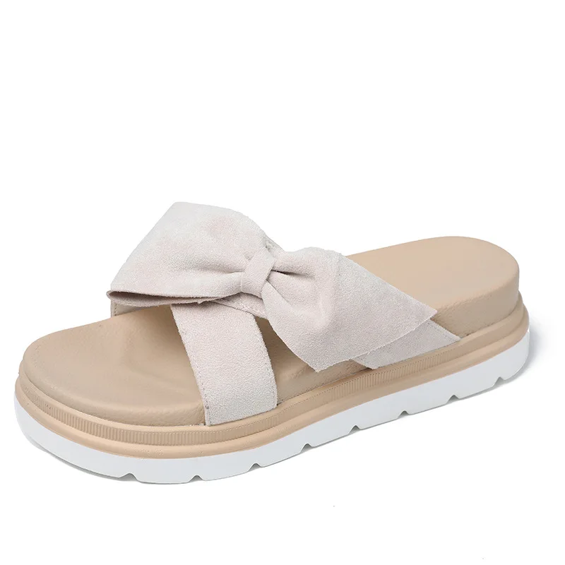 

Shoes Ladies' Slippers Slipers Women Platform Flock Butterfly-Knot Luxury Slides 2021 Girl Flat Designer Butterfly-knot Rubber P