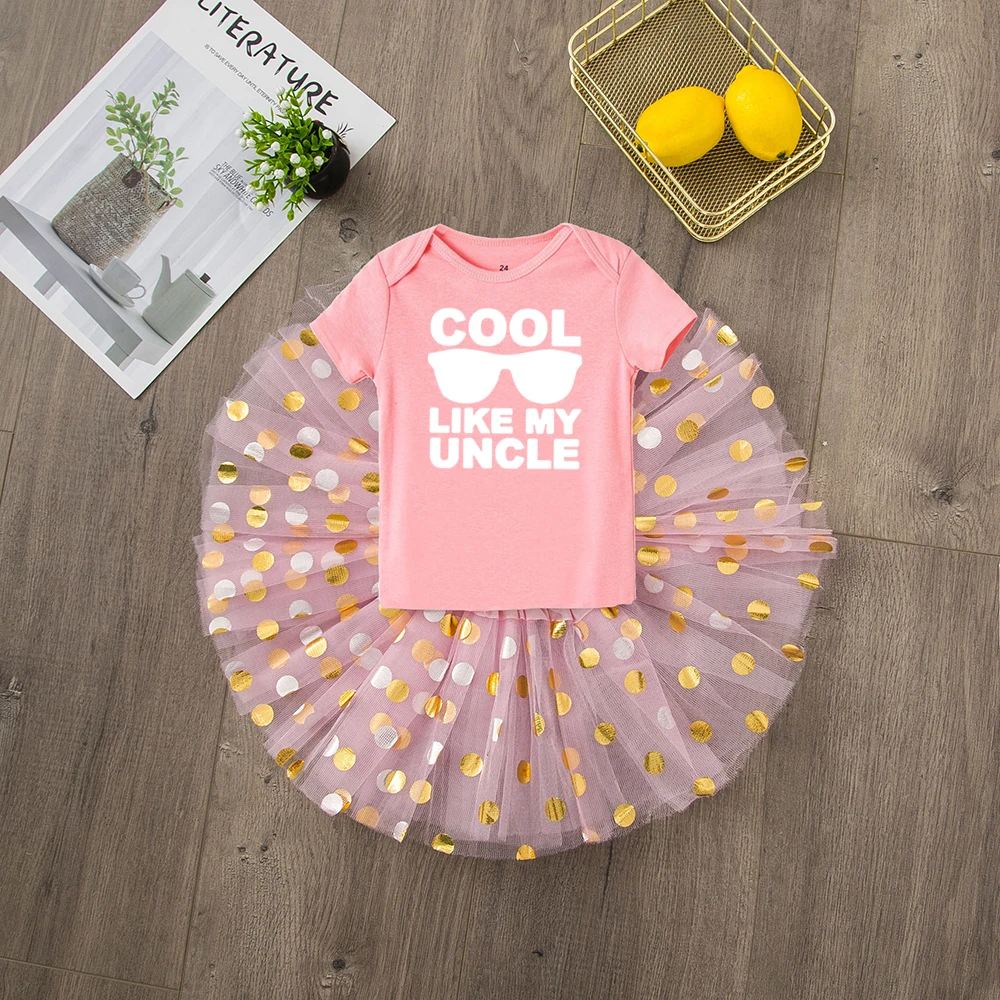 Cool Like My Uncle-Pelele para reci&eacute;n nacido, conjunto de falda de tut&uacute; de tul, moda para ni&ntilde;as peque&ntilde;as, ropa infantil, 2 uds.-1