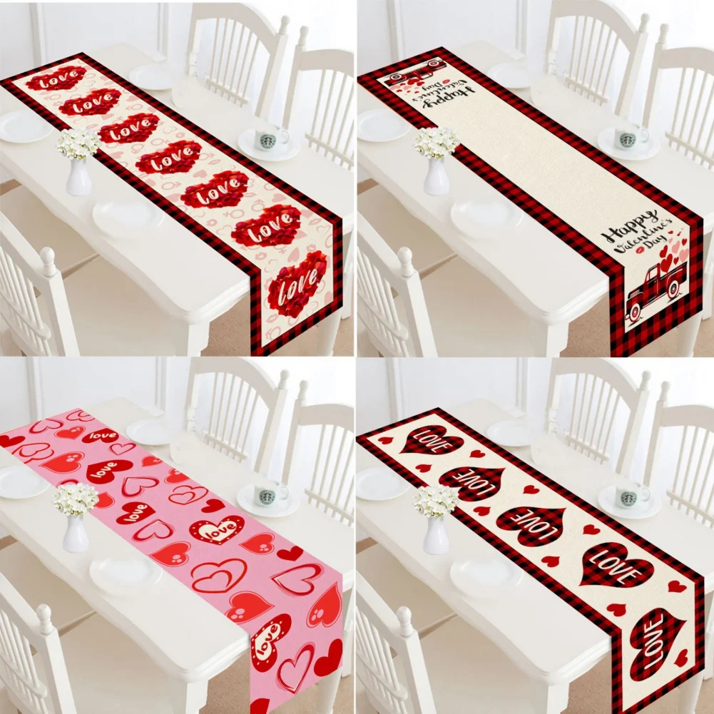 

Valentines Day Table Runner Heart Love Printed Table Decoration For Home Event Party Supplies Wedding Decoration Tablecloth