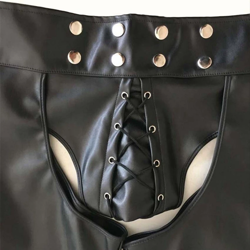

wetlook Faux Leather Open Cortch Shorts Sexy lingerie Pants latex leggings Clubwear Men Hot Erotic gay fetish pole dance Wear
