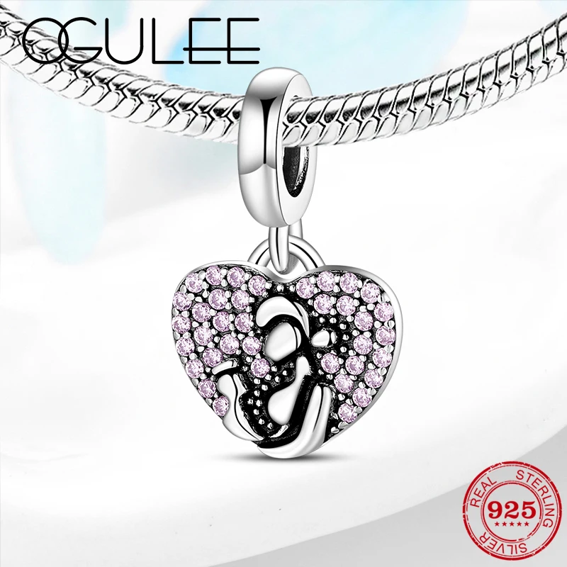 Новое 925 пробы серебро мама и сын розовая подвеска в виде сердца с фианитами бусы