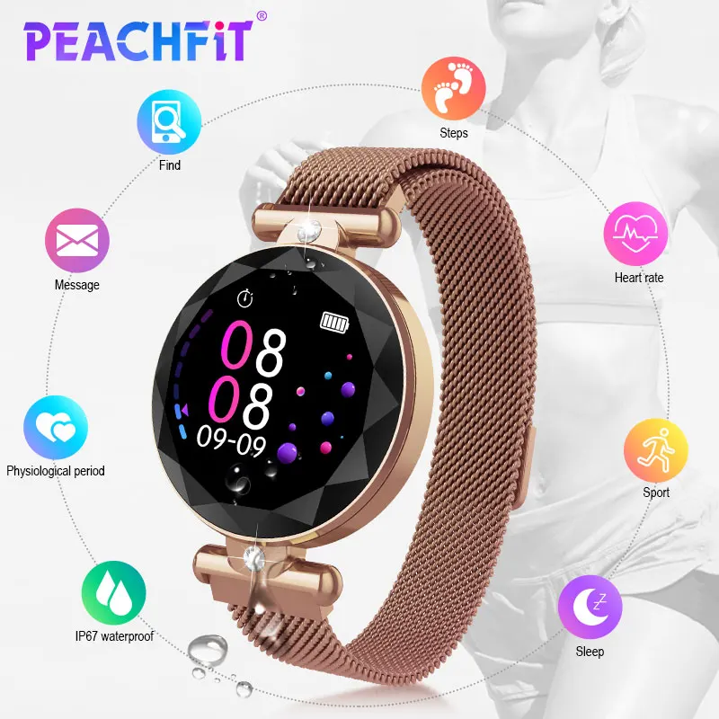 Женские Смарт-часы PEACHFIT S886 часы с пульсометром и монитором кровяного давления