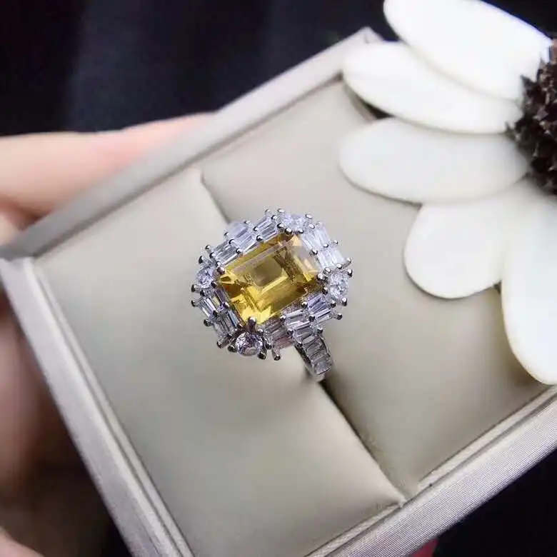 Стихийных бедствий и реальные Желтый цитрин кольцо 925 пробы Серебряное для Для