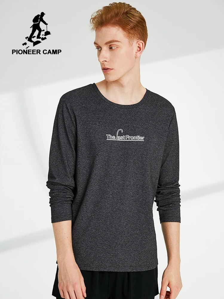 Мужская Однотонная футболка Pioneer Camp хлопковая с длинными рукавами и буквенным
