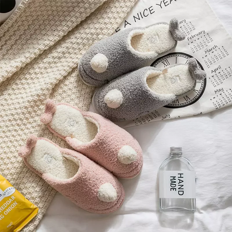 Обувь для дома женские теплые меховые плюшевые тапочки плоская подошва Модные