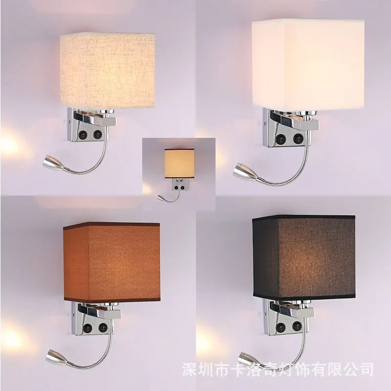 

Bedside wall lamp American hotel creative bedside led wall lamp European fabric reading wall lamp USB