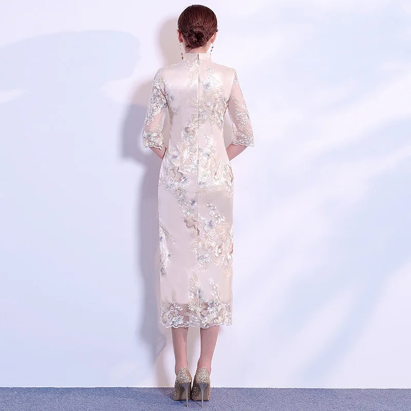 Пикантное кружевное вечернее платье с цветочной вышивкой на пуговицах|Чонсамы| |