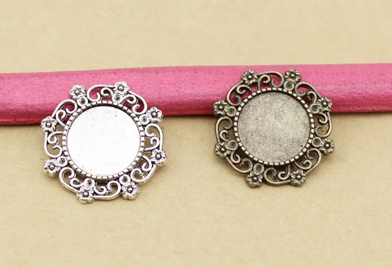 DC 10pcs/lot Blank Ancient Green/silver Flower Tray Fit 15mm Round Cabochon Cameo Setting DIY Necklace Pendant Jewelry Making |
