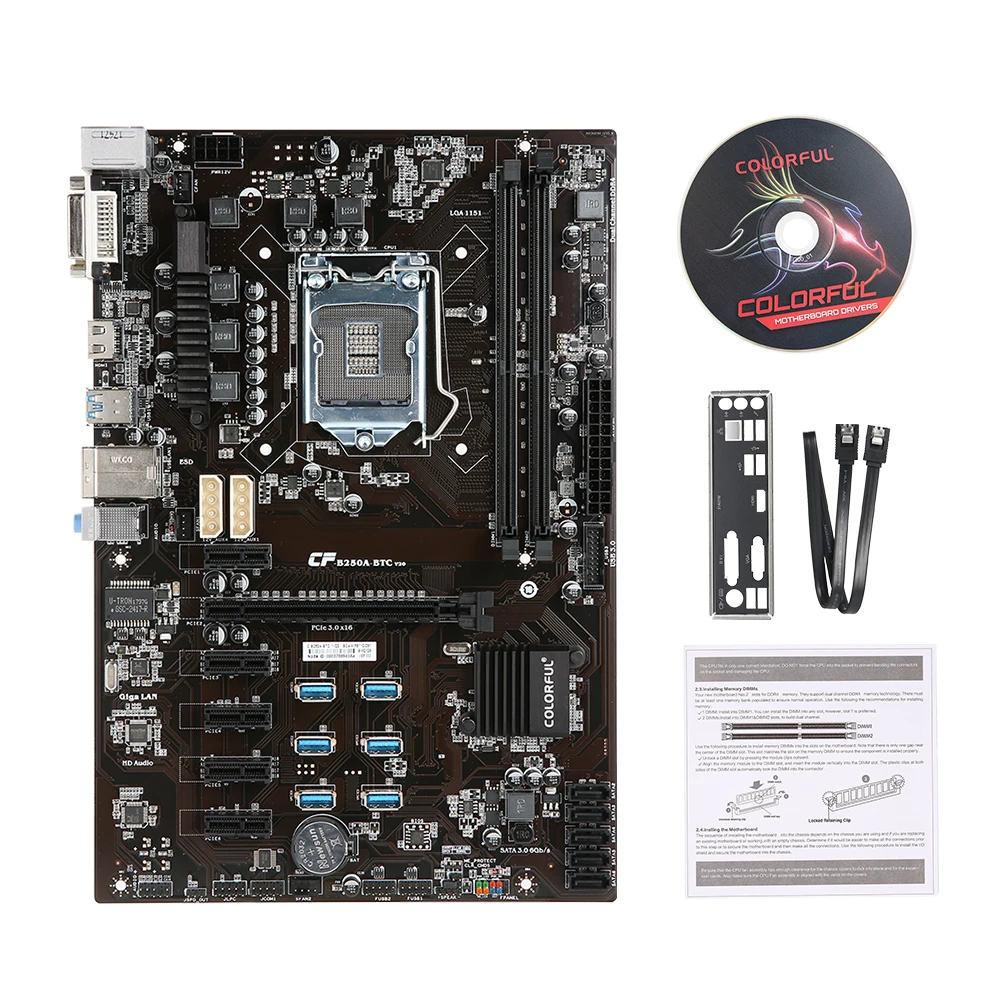 Красочные C.B250A-BTC YV20 материнская плата Системная плата Intel B250/LGA1151 процессор сокета DDR4 SATA3 USB3.0 блок питания ATX материнская плата