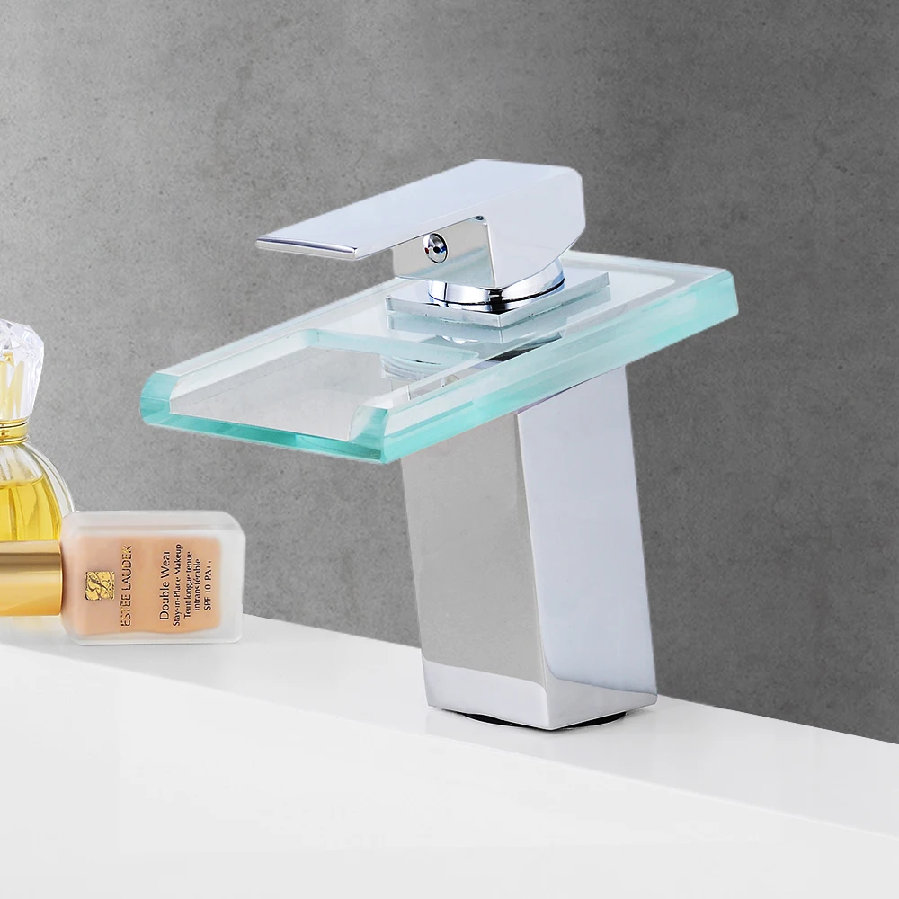 смеситель для ванной Светодиодный светильник стеклянный кран раковины комнаты.