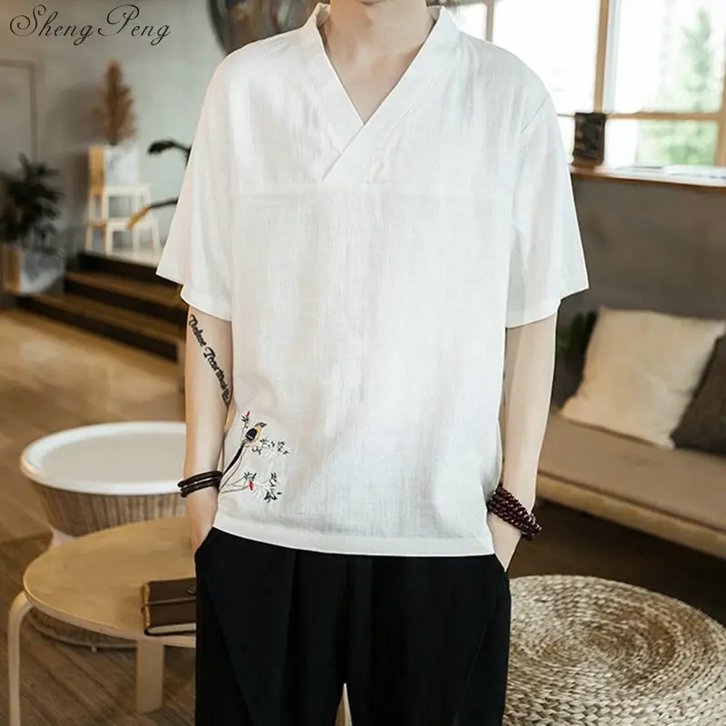 

Мужская традиционная китайская одежда топы костюм Тан ханьфу китайская рубашка Стильная верхняя одежда Блузка кунг-фу тайчи Униформа V1842