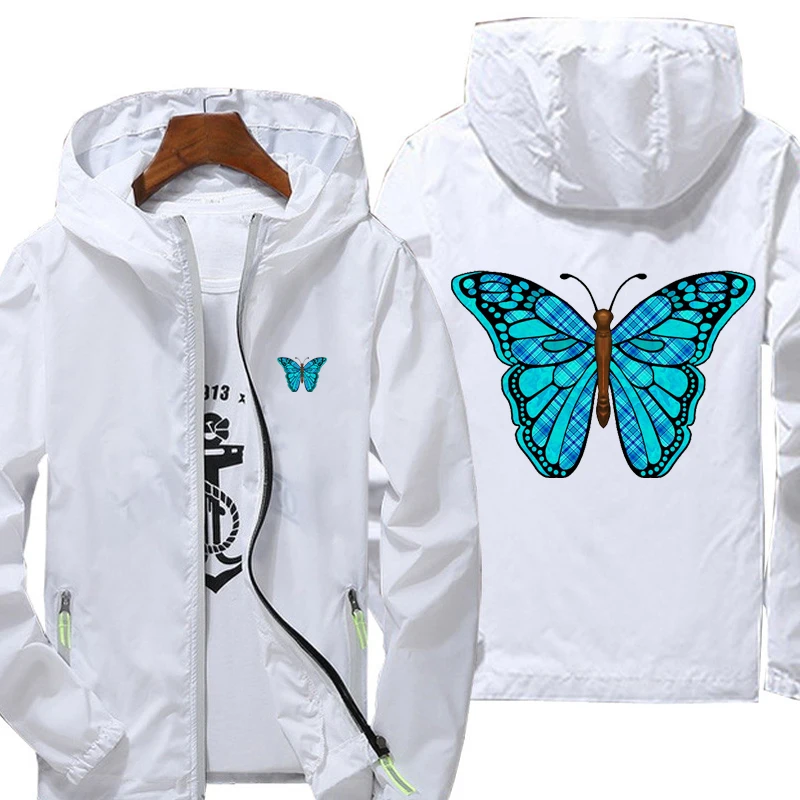 

Jacket men windbreaker spring summer Reflective jacket Blue Butterfly ​men's street windbreaker hoodie zipper thin jacket casual