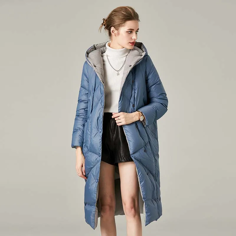 

Winter Coats Woman Down Jackets Mid-length Hooded White Duck Down Outwear Thin And Light Loose Fashion Street Womenswear 2021