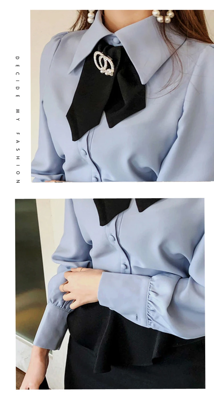 

Womens Leisure Korean Style Students Loose High Quality Chic Blouses Shirts Women Simple Solid Single Breasted All-match Trendy