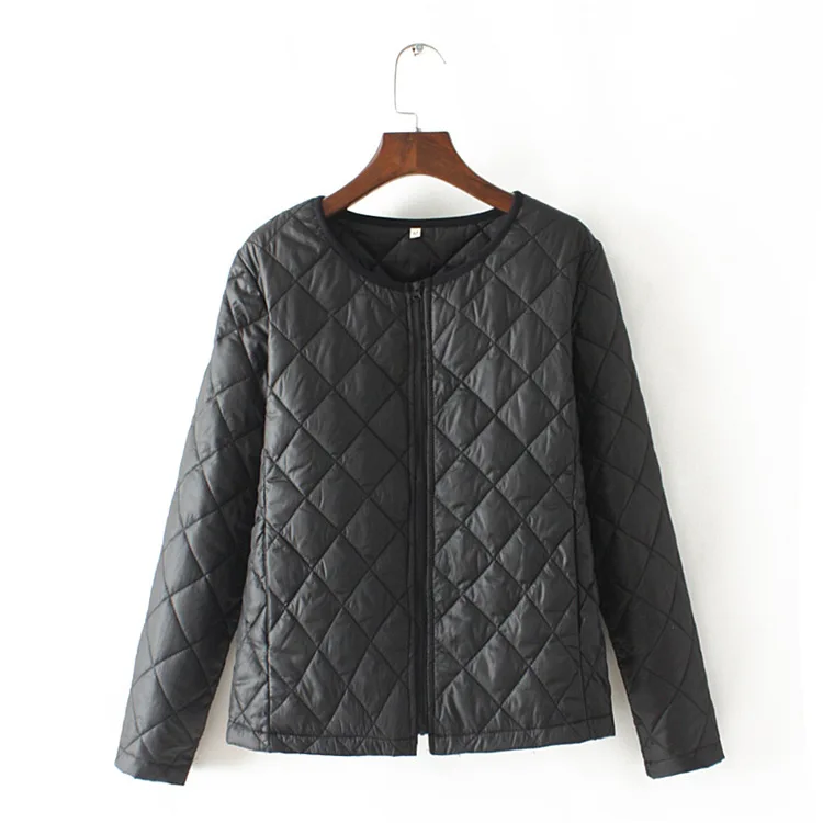 

Autumn and Winter Thin Warm Cotton-padded Jacket O-neck Rhombic Long Sleeve Regular Fashion Retro Wild Coat Single-breasted Coat