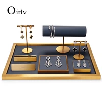 oirlv newly metal jewelry display prop sets light luxury pu leather bracelet ring earrings display rack for shop cabinet