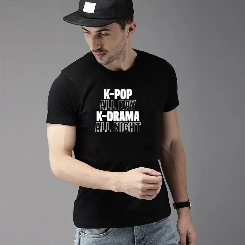 Футболка с принтом kpop на весь день kdrama футболка в Корейском стиле надписью music love