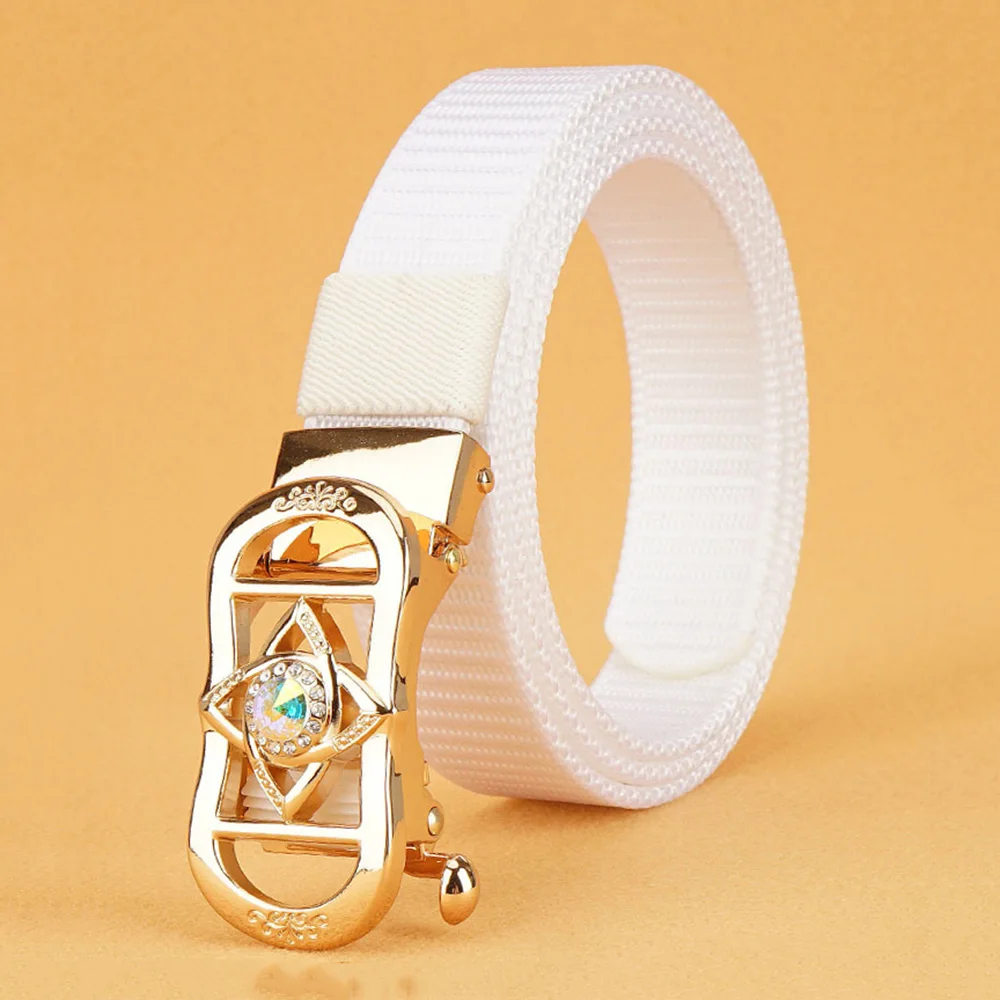 CANTIK Unique Design Crystal Diamond Decorative Automatic Buckle Quality Ladies Nylon & Canvas Belts Accessories Women CBCA296