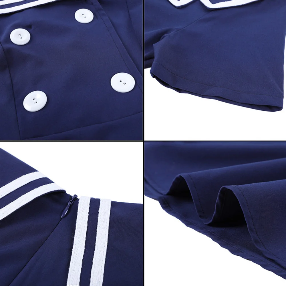 Kenancy V Sailor Воротник четыре кнопки лоскутное женское винтажное платье качели