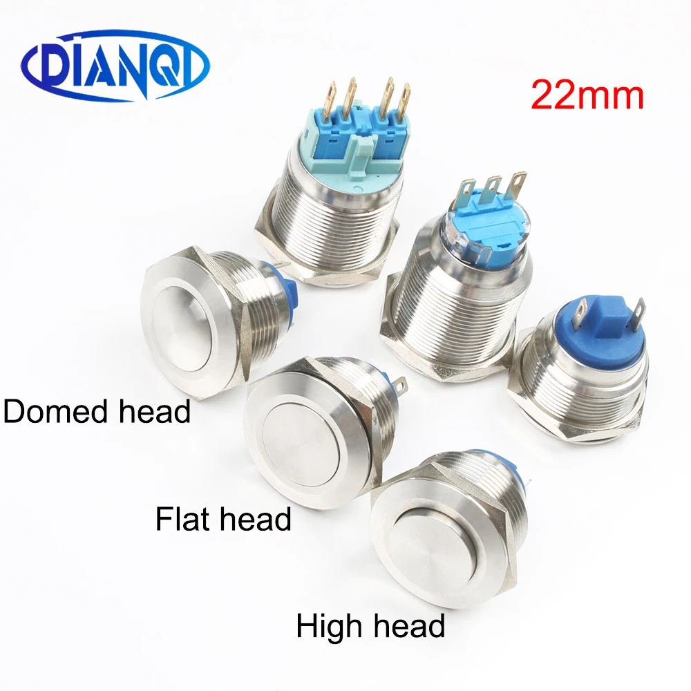 

22mm metal push button waterproof nickel plated brass switch high head Round shape momentary self reset 1NO/1NO1NC 2/3/4 pins