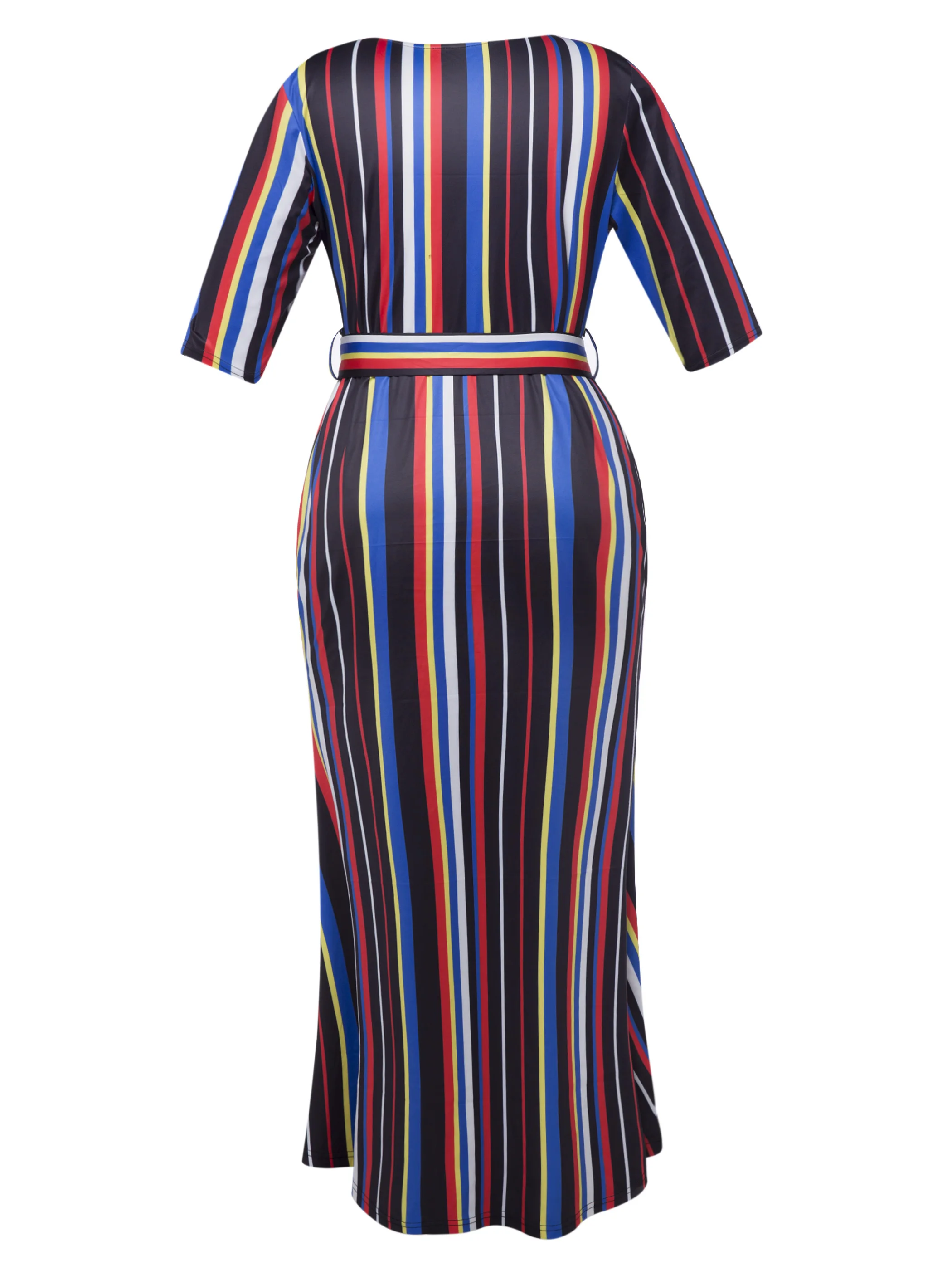 

Plus Size Women's Maxi Dress Strips 2021 Summer Fashion V-Neck Half Sleeve High Waist Belt 3XL Big Size Bodycon Long Dress
