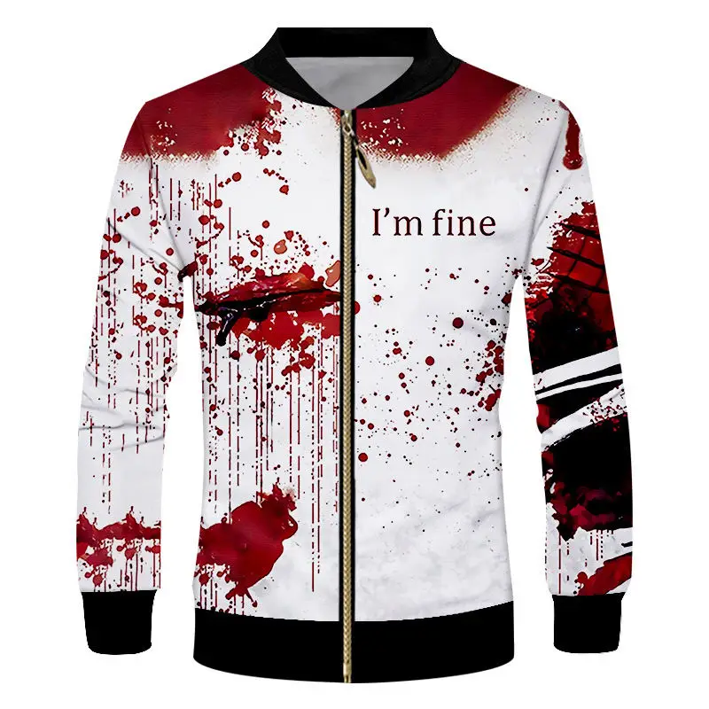 Новая мужская куртка на молнии с 3d принтом I m Fine blood weatshirt куртка унисекс хип-хоп Спортивная одежда Повседневная крутая куртка размера плюс 7XL