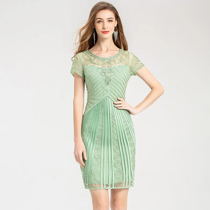 

Embroidery 2021 dress NEW fashion Women womanliness Work Short sleeve Party Dress m xxxxl summer Large size Package hip dresses