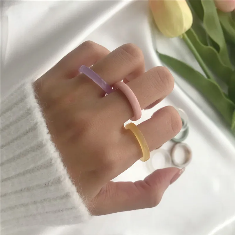 

1Pcs New Colorful Transparent Acrylic Geometric Round Marble Pattern Ring Resin Acetate Board Rings for Women Girls Jewelry Gift