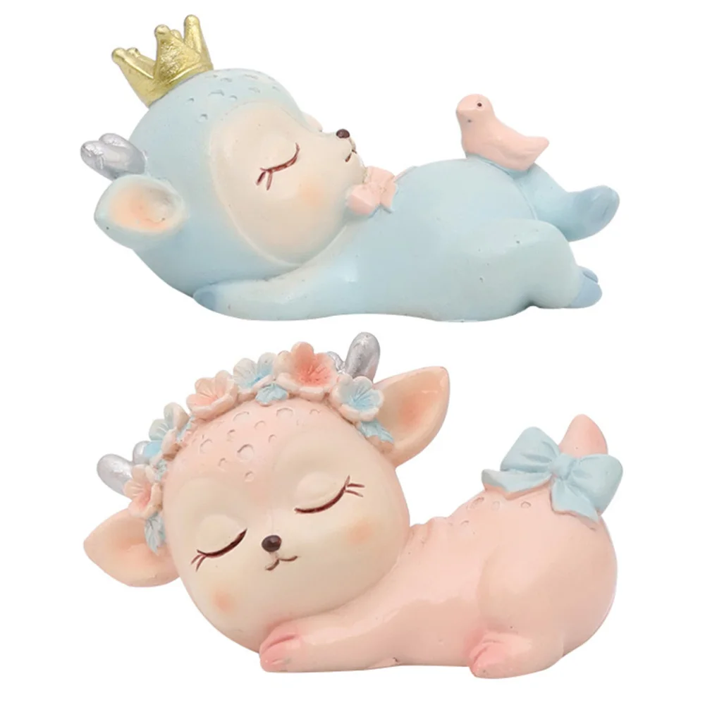 

2pcs Decorative Deer Art Crafts Cartoon Desktop Adornment Lovely Car Ornament