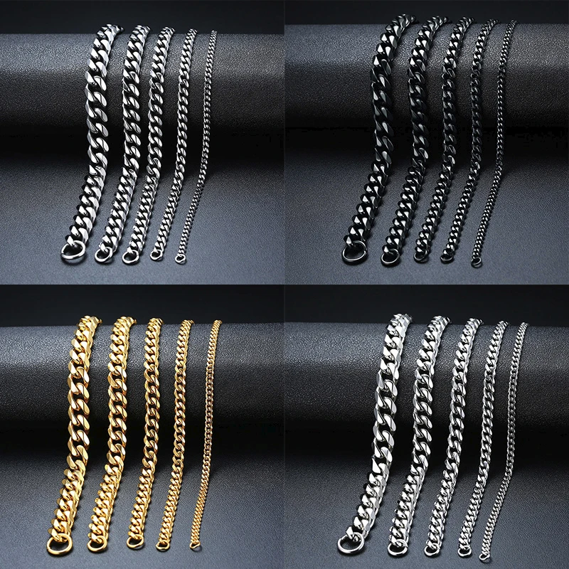 Yobest Basic 3/5/7/9/11mm Wide Curb Cuban Link Chain Bracelets for Men Women Jewelry Anti Allergy Stainless Steel Wristband Gift | Украшения